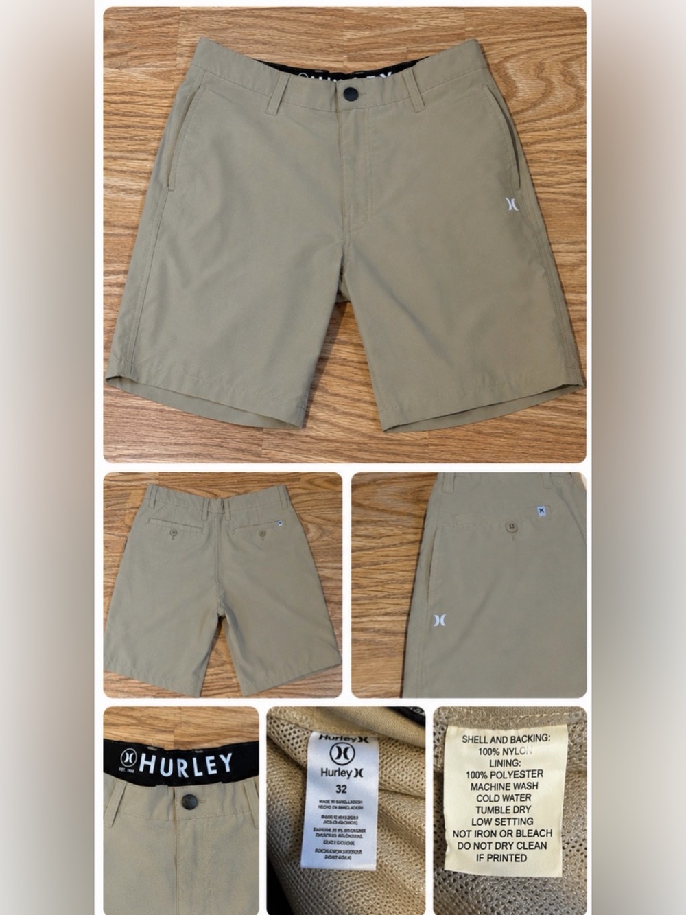 Hurley Men’s Hybrid Golf Walk Shorts Khaki Size 32 Stretch Flat Front